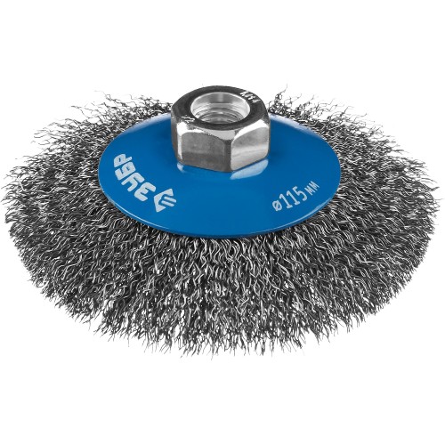 ЗУБР 115 мм, витая, стальная проволока 0.3 мм, коническая щетка-крацовка для УШМ, Профессионал (35265-115)