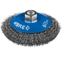 ЗУБР 125 мм, витая, стальная проволока 0.3 мм, коническая щетка-крацовка для УШМ, Профессионал (35265-125)