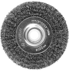 ЗУБР 100 х 12.7 мм, витая, стальная проволока 0.3 мм, дисковая щетка-крацовка для точильно-шлифовального станка, Профессионал (35185-100)