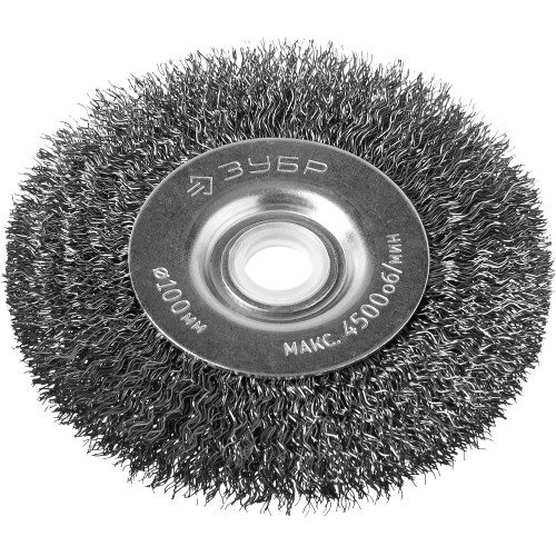 ЗУБР 100 х 12.7 мм, витая, стальная проволока 0.3 мм, дисковая щетка-крацовка для точильно-шлифовального станка, Профессионал (35185-100)