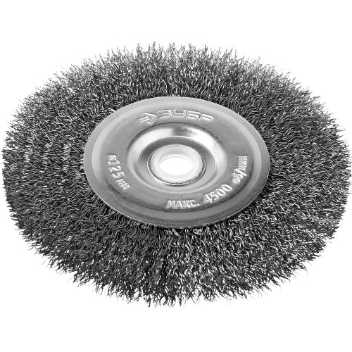 ЗУБР 125 х 12.7 мм, витая, стальная проволока 0.3 мм, дисковая щетка-крацовка для точильно-шлифовального станка, Профессионал (35185-125)