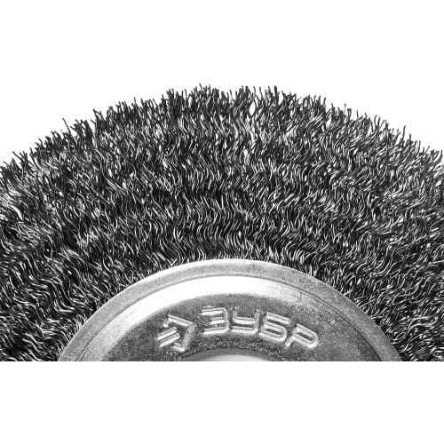 ЗУБР 150 х 12.7 мм, витая, стальная проволока 0.3 мм, дисковая щетка-крацовка для точильно-шлифовального станка, Профессионал (35185-150)