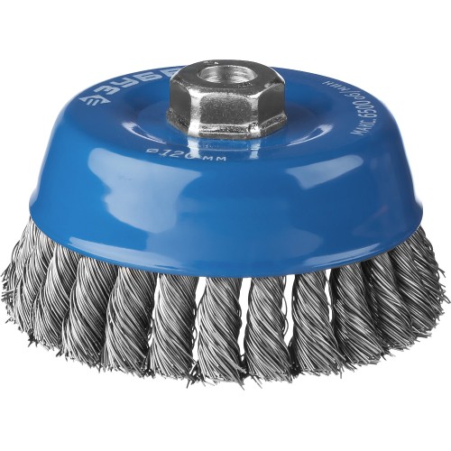 ЗУБР 120 мм, жгутированная стальная проволока 0.5 мм, чашечная щетка-крацовка для УШМ, Профессионал (35275-120)