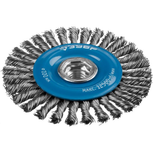 ЗУБР 100 мм, жгутированная стальная проволока 0.5 мм, щетка дисковая для УШМ, Профессионал (35192-100)