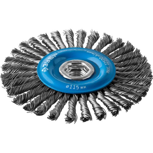 ЗУБР 115 мм, жгутированная стальная проволока 0.5 мм, щетка дисковая для УШМ, Профессионал (35192-115)