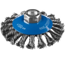 ЗУБР 100 мм, жгутированная стальная проволока 0.5 мм, коническая щетка-крацовка для УШМ, Профессионал (35269-100)
