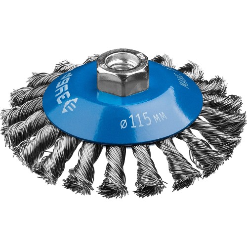 ЗУБР 115 мм, стальная проволока 0.5 мм, коническая щетка-крацовка для УШМ, Профессионал (35269-115)