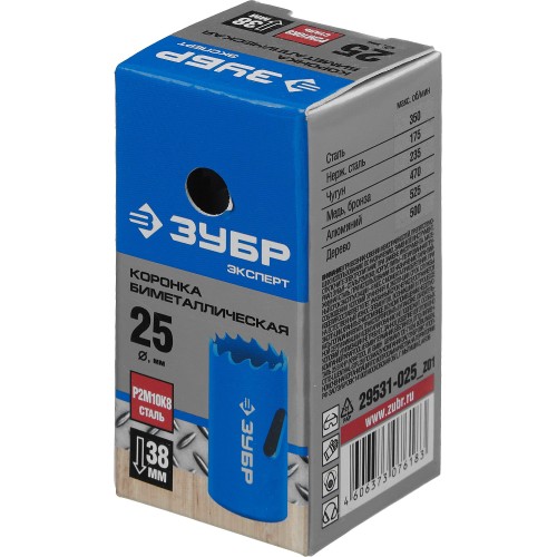 ЗУБР 25 мм, сталь Р6М5, биметаллическая коронка (29531-025)