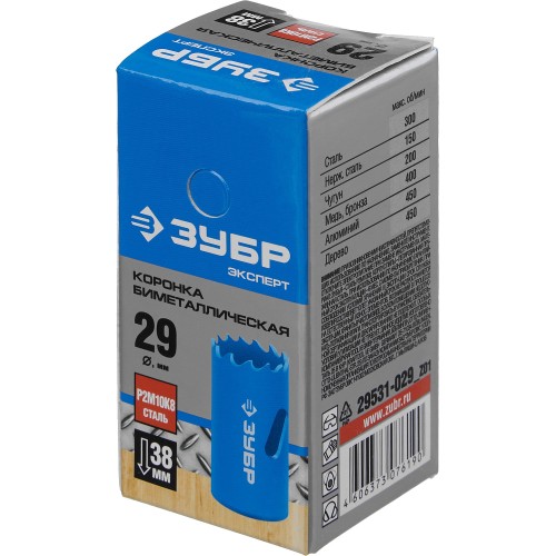 ЗУБР 29 мм, сталь Р6М5, биметаллическая коронка (29531-029)