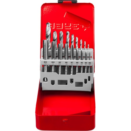 ЗУБР 18 предм., метчики 9ХС, сверла Р6М5, набор резьбонарезной, (28115-H18)