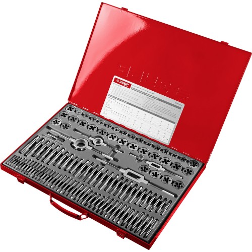 ЗУБР 110 предм., сталь 9ХС, набор метчиков и плашек (28119-H110)