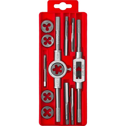 ЗУБР 12 предм., сталь 9ХС, набор метчиков и плашек в пластиковом боксе (28121-H12)