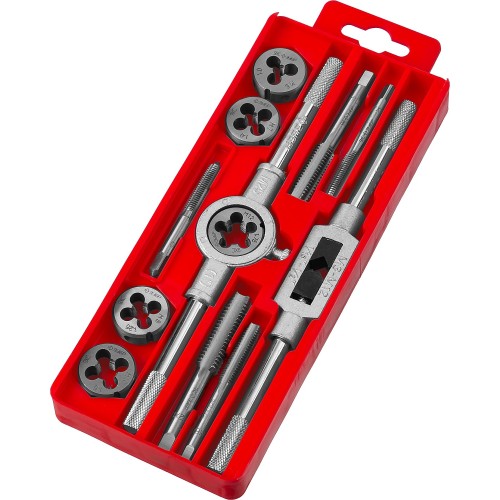 ЗУБР 12 предм., сталь 9ХС, набор метчиков и плашек в пластиковом боксе (28121-H12)