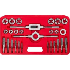 ЗУБР 27 предм., сталь 9ХС, набор метчиков и плашек в пластиковом боксе (28123-H27)