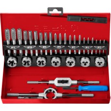 ЗУБР 32 предмета, сталь 9ХС, набор метчиков и плашек (28129-H32)