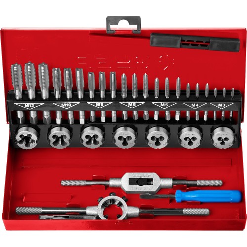 ЗУБР 32 предмета, сталь 9ХС, набор метчиков и плашек (28129-H32)