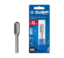 ЗУБР 12х25 мм, тип C (цилиндр со сферическим концом), хв-к 6 мм, твердосплавная борфреза, ПРОФЕССИОНАЛ (28802-12-25)