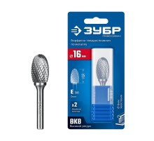 ЗУБР 16х25 мм, тип E (овал, радиус 6.5 мм), хв-к 6 мм, твердосплавная борфреза, ПРОФЕССИОНАЛ (28804-16-25)