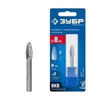 ЗУБР 8х20 мм, тип H (пламя, радиус 1.5 мм), хв-к 6 мм, твердосплавная борфреза, ПРОФЕССИОНАЛ (28807-8-20)