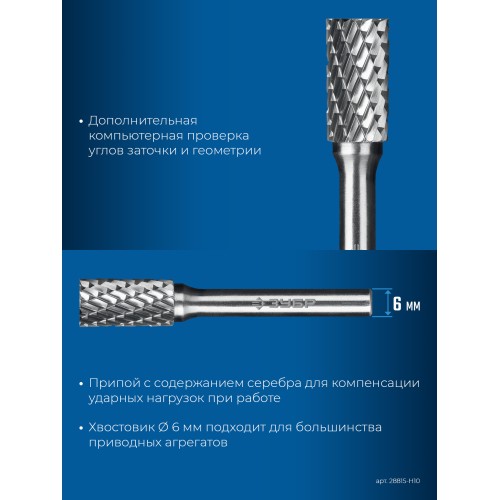 ЗУБР 10 шт набор борфрез твердосплавных, хв-к 6 мм, ПРОФЕССИОНАЛ (28815-H10)