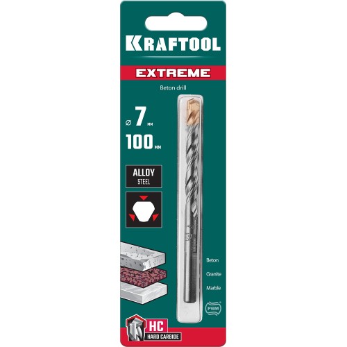 KRAFTOOL Extreme, 7 х 100 мм, трехгранный хвостовик, сверло по бетону (29166-100-07)