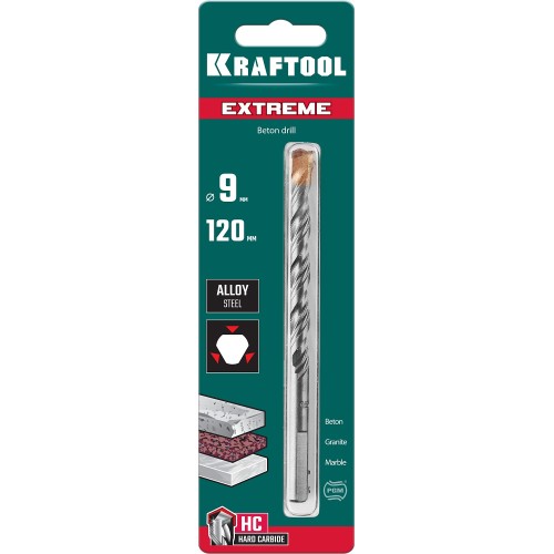 KRAFTOOL Extreme, 9 х 120 мм, трехгранный хвостовик, сверло по бетону (29166-120-09)