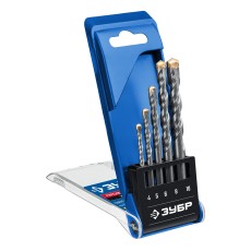 ЗУБР 5 шт: d 4-5-6-8-10 мм, трехгранный хвостовик, набор сверл по бетону усиленных, Профессионал (2916-H5)