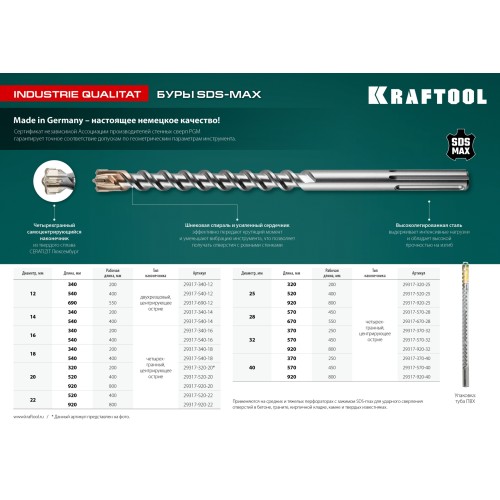 KRAFTOOL Industrie Qualit, 28 x 550/670 мм, SDS-max бур (29317-670-28)