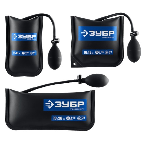 ЗУБР ПНЕВМОПОДУШКА набор 3шт: 12х19, 16х15, 13х28 см, 170кг, в чехле, универсальный пневмоклин/ монтажная подушка/ пневмодомкрат (37556-H3)