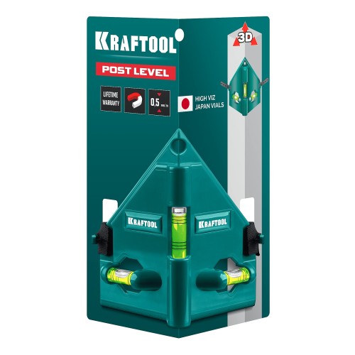 KRAFTOOL POST-LEVEL, 3 глазка, магнитный угловой уровень (34788)