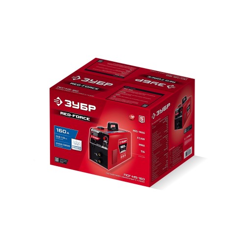 ЗУБР RED FORCE, MIG / MAG, FCAW, MMA, TIG, 160 А, полуавтомат сварочный, с газом / без газа, горелка ПСГ-180 (ПСГ-М5-160)