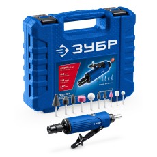 ЗУБР набор в кейсе: прямая цанговая пневмошлифмашина, 10 шарошек и оснастка, ПРОФЕССИОНАЛ (64330-H)
