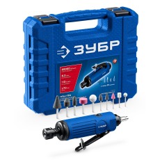 ЗУБР набор в кейсе: прямая цанговая пневмошлифмашина, 10 шарошек и оснастка, ПРОФЕССИОНАЛ (64333-H)