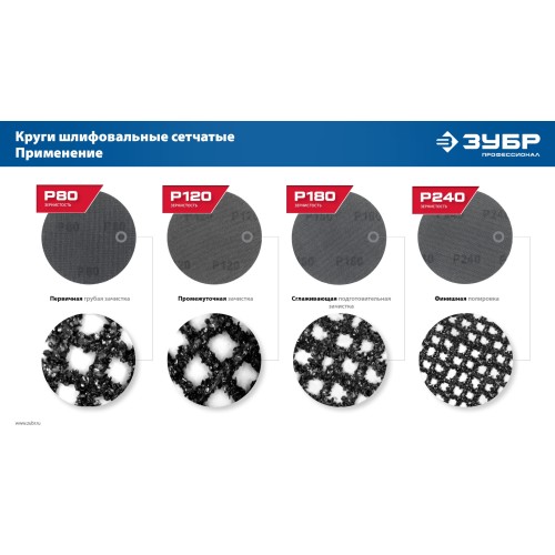 ЗУБР Жираф СЕТКА 225 мм, Р240, сетчатый шлифовальный круг на липучке, 3 шт., Профессионал (35675-240)