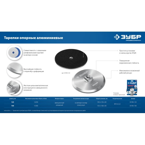 ЗУБР d 125 мм, М14, держатель алюминиевый для АГШК, ПРОФЕССИОНАЛ (35783-125)