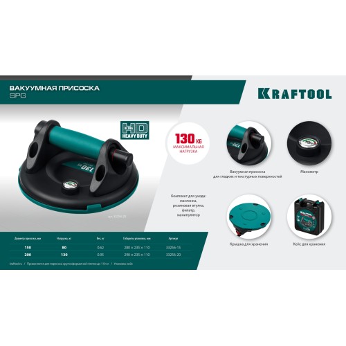 KRAFTOOL SPG-150 (80 кг, 150 мм) вакуумная присоска с манометром (33256-15)