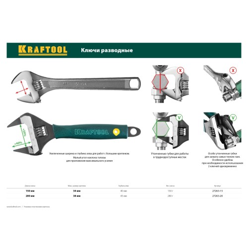 KRAFTOOL SlimWide Ultra, 200/38 мм, разводной ключ (27263-20)