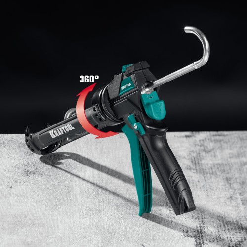 KRAFTOOL ULTRA 310 мл, регулировка силы давления, вариативная антикапельная система, усиленный cкелетный поворотный пистолет для герметика (06679)