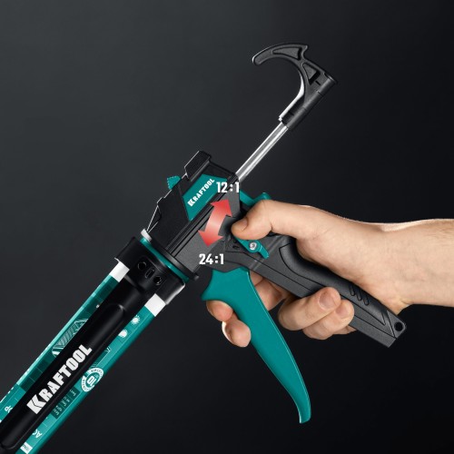 KRAFTOOL ULTRA 310 мл, регулировка силы давления, вариативная антикапельная система, усиленный cкелетный поворотный пистолет для герметика (06679)