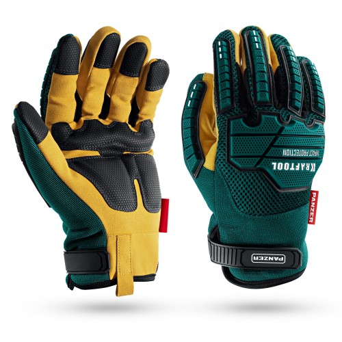 KRAFTOOL PANZER р.L (9), профессиональные комбинированные перчатки, виброзащита, увеличенные противоударные накладки (11298-L)