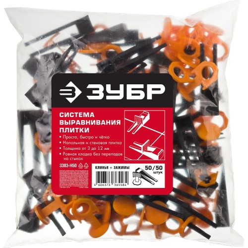 ЗУБР СВП, комплект: 1,7 мм, зажим + клин, 50 + 50 шт, система выравнивания плитки (3383-H50)
