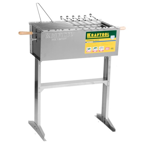KRAFTOOL 300 x 600 x 800 мм, 6 шампуров, 1 решетка, поддон для угля, стационарный мангал (68320)