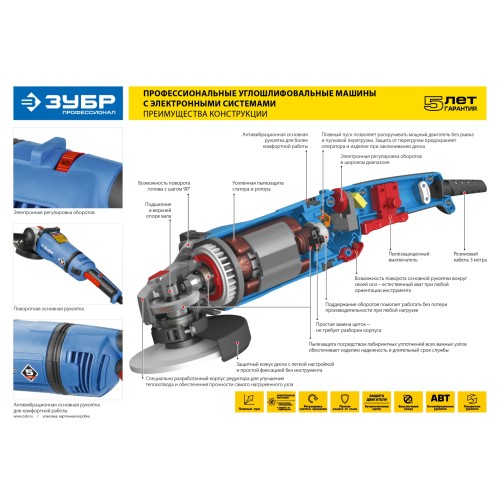 ЗУБР 1200 Вт, d125 мм, УШМ, регулировка оборотов, Профессионал (УШМ-П125-1200 ЭПСТ)