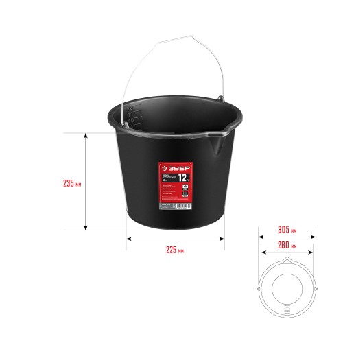 ЗУБР 12 л, высокопрочное с носиком, строительное пластиковое ведро (06093-12)