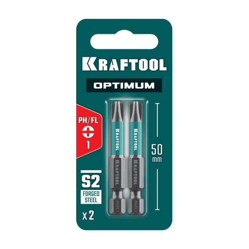KRAFTOOL OPTIMUM PH/FL 1, 50 мм, 2 шт, биты (261221-1-50-2)