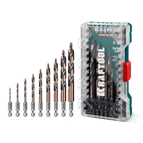 KRAFTOOL STEP POINT, 10 шт, набор сверл по металлу для винтовёртов и шуруповертов IMPACT READY (29653-H10)