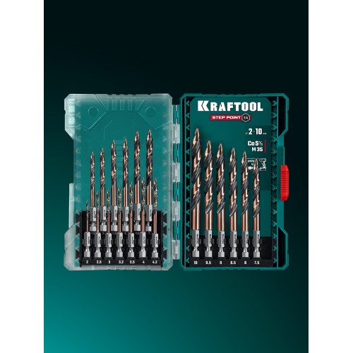 KRAFTOOL STEP POINT, 19 шт, набор сверл по металлу для винтовёртов и шуруповертов IMPACT READY (29653-H19)