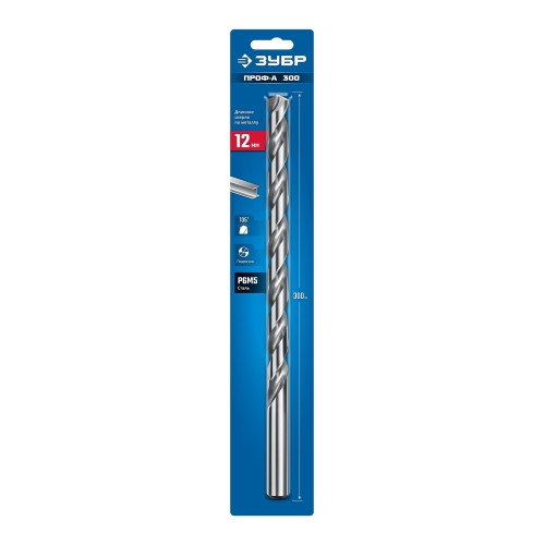 ЗУБР ПРОФ-А 300 (12х300 мм, Р6М5) длинное сверло по металлу, класс А (29624-12-300)