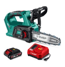 ЗУБР 20 В, 250 мм шина, 1 АКБ LMS (2 Ач), пила цепная аккумуляторная (ПЦБ-2025-21)