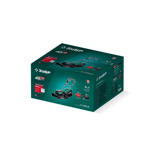 ЗУБР 40 В (2x20В), 500 мм, 2 АКБ LMS (4 Ач), самоходная газонокосилка аккумуляторная бесщеточная (ГКЛ-4050-42)